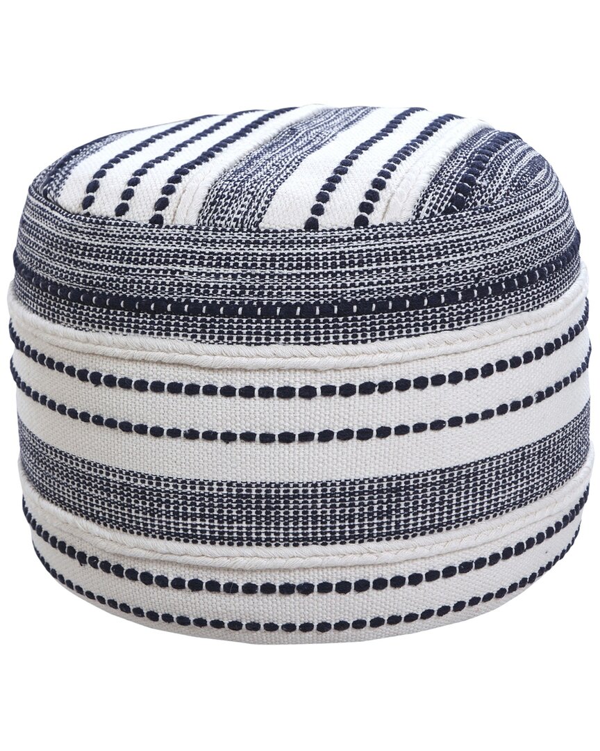Lr Home Evelyn Navy/ivory Striped Hand-woven Ottoman Pouf In Blue