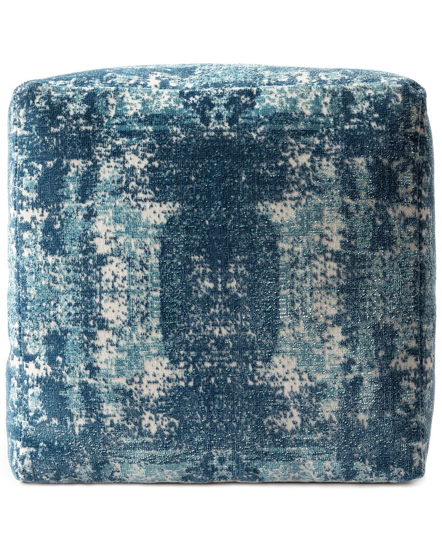 Lr Home Natalie Teal/ivory Transitional Distressed Medallion Ultra-soft Pouf In Blue