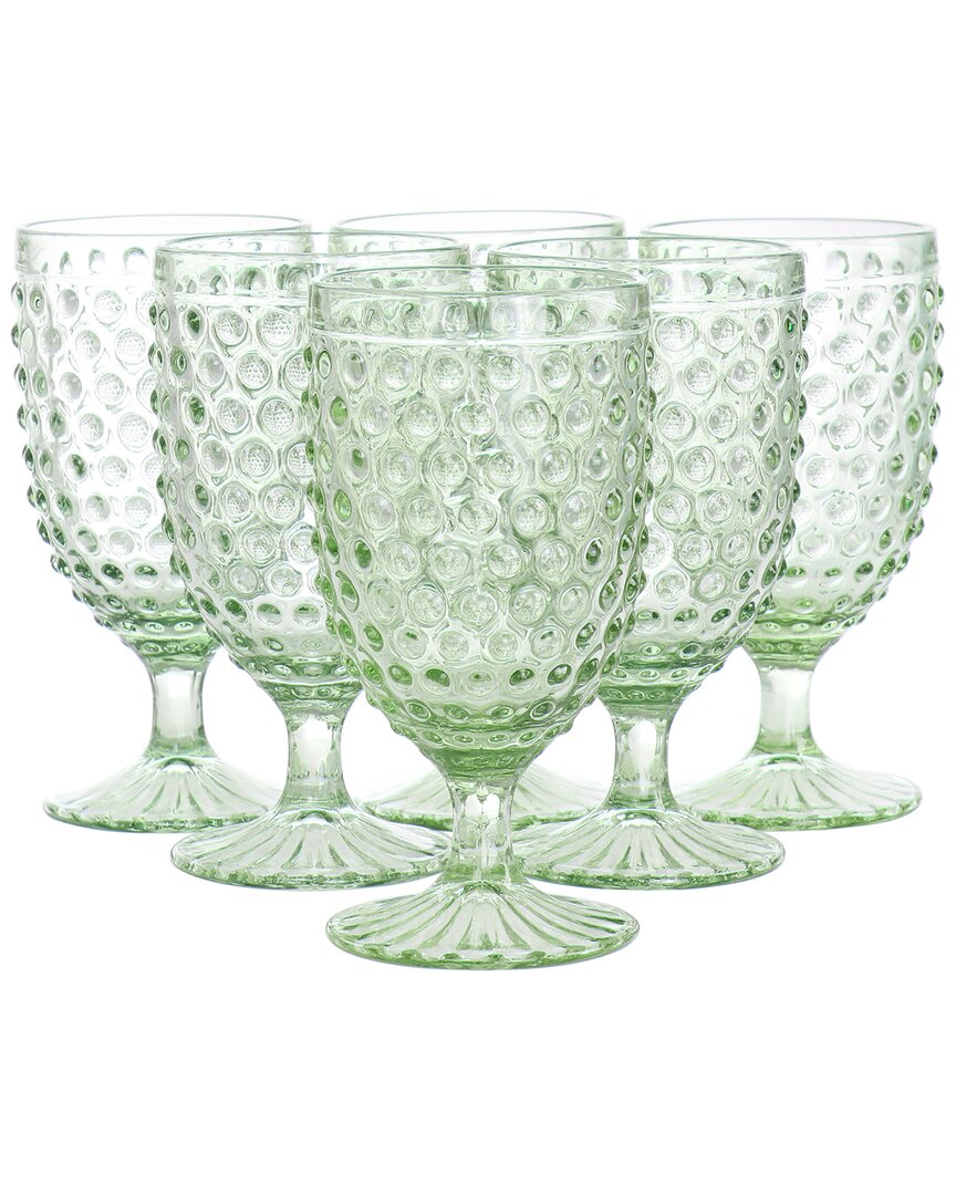 Martha Stewart 6pc 14.2oz Glass Hobnail Goblet Drinkware Set In Green