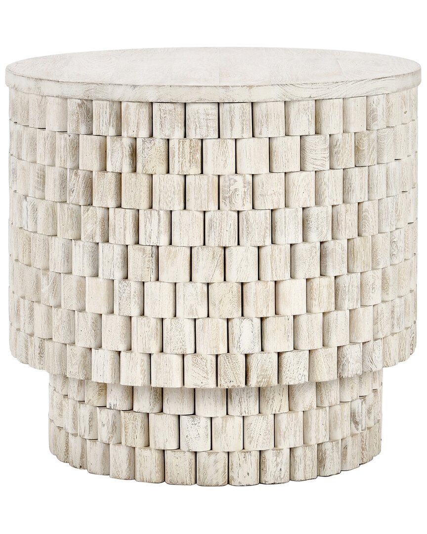 Classic Home Norwood 25 Solid Mango Wood Round End Table In White