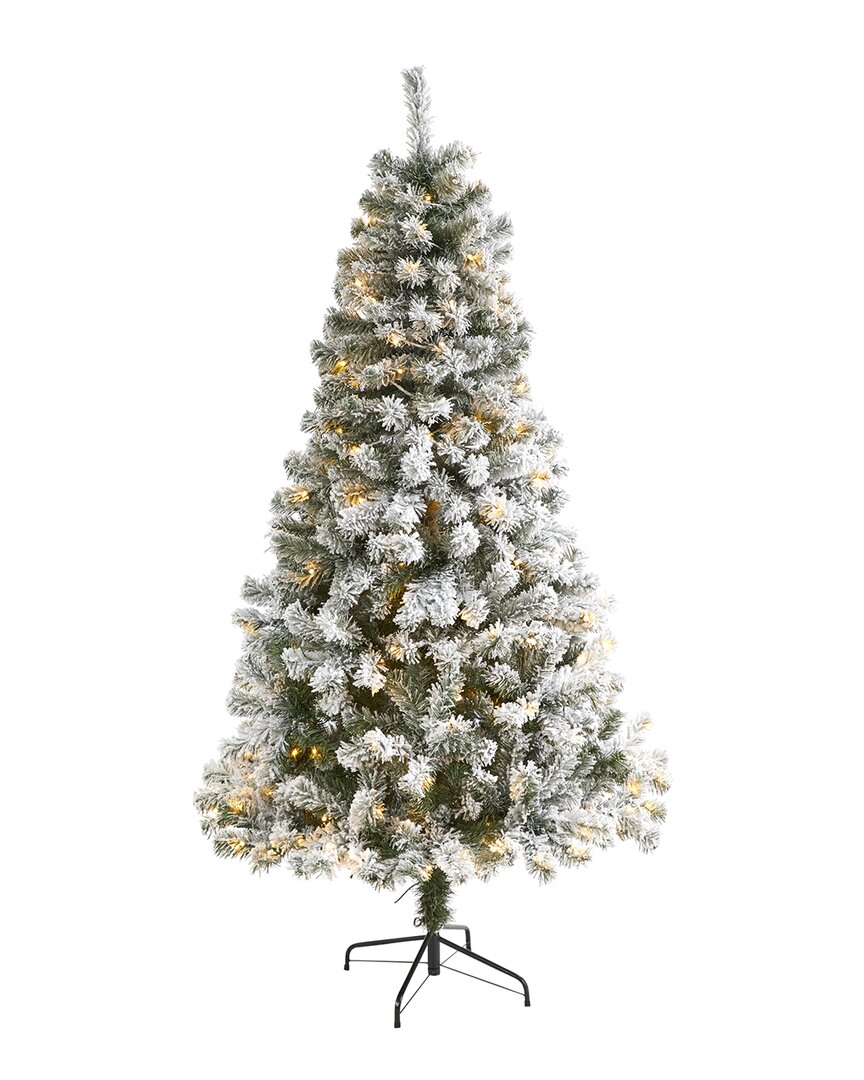 Nearly Natural Flocked West Virginia Fir Artificial Christmas Tree With Clear Led Lights In Green