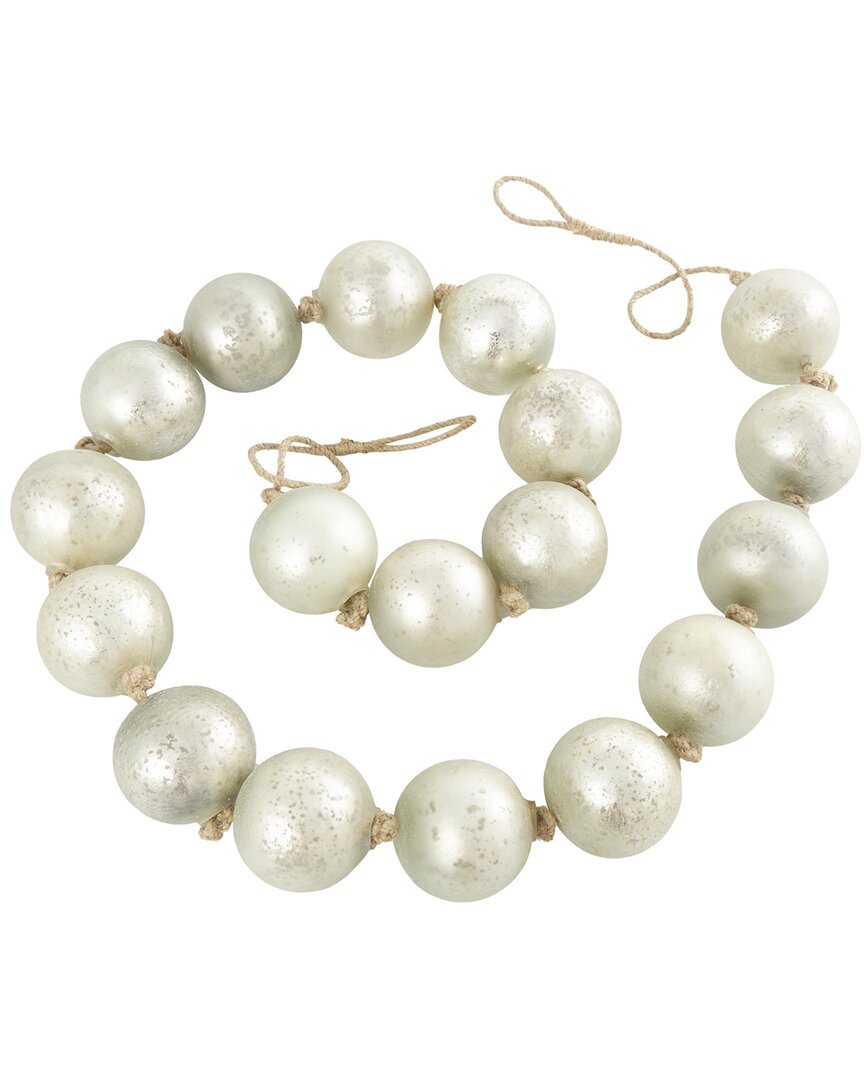 Peyton Lane Silver Glass Handmade Round Extra Long Frosted Orb Beaded Garland In Silver