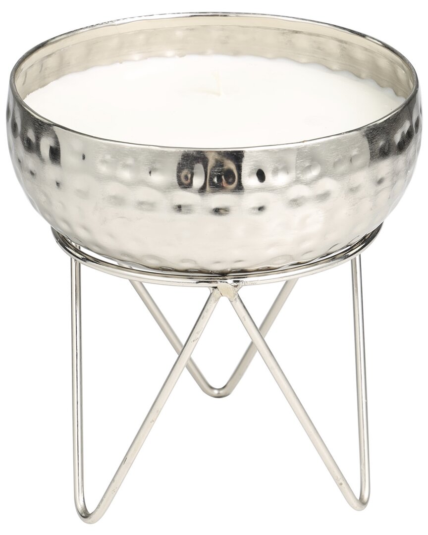 Peyton Lane White Wax Campfire Scented Hammered 30oz 3-wick Candle In Silver