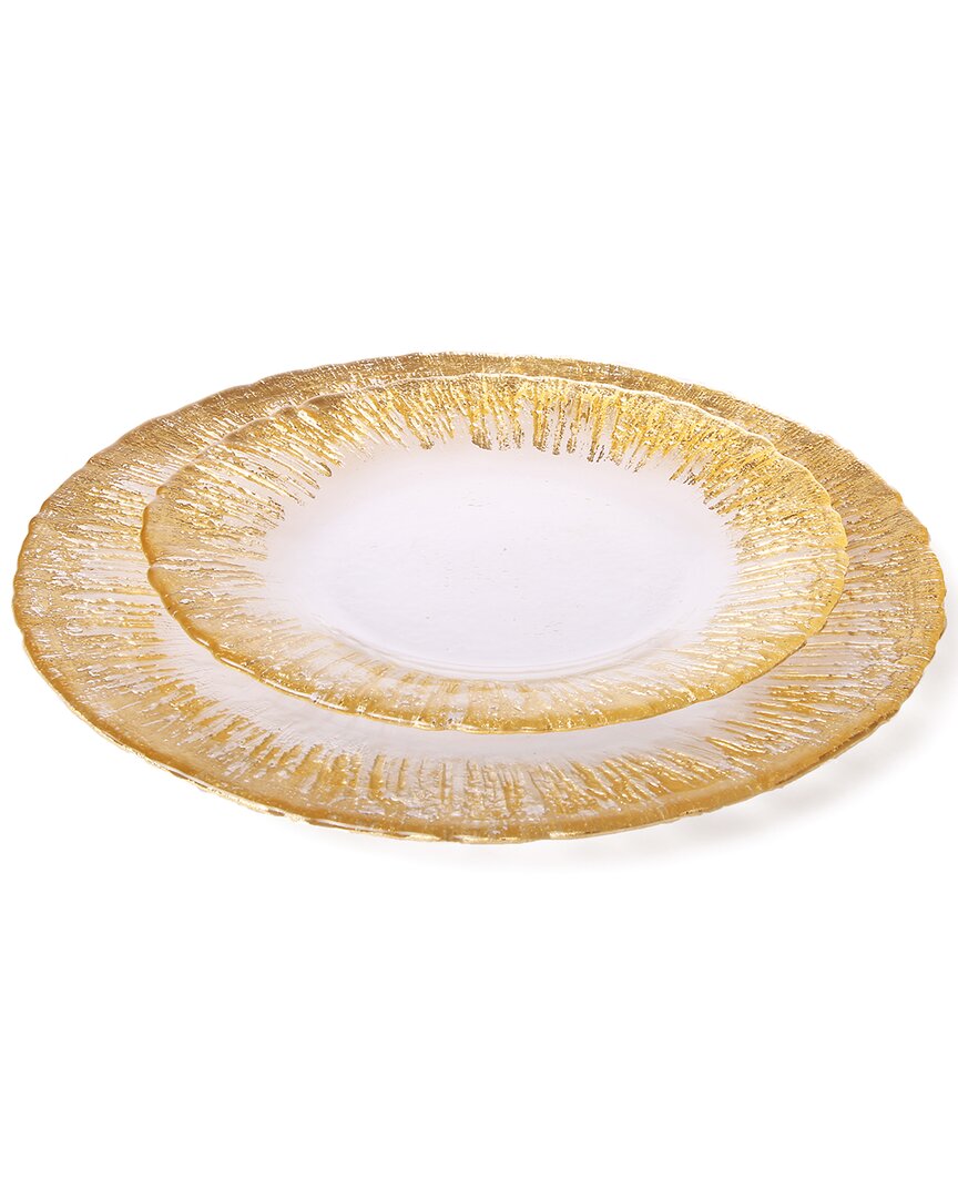 Alice Pazkus Set Of Four 8in Round Plates With Flashy Gold Design In Gold