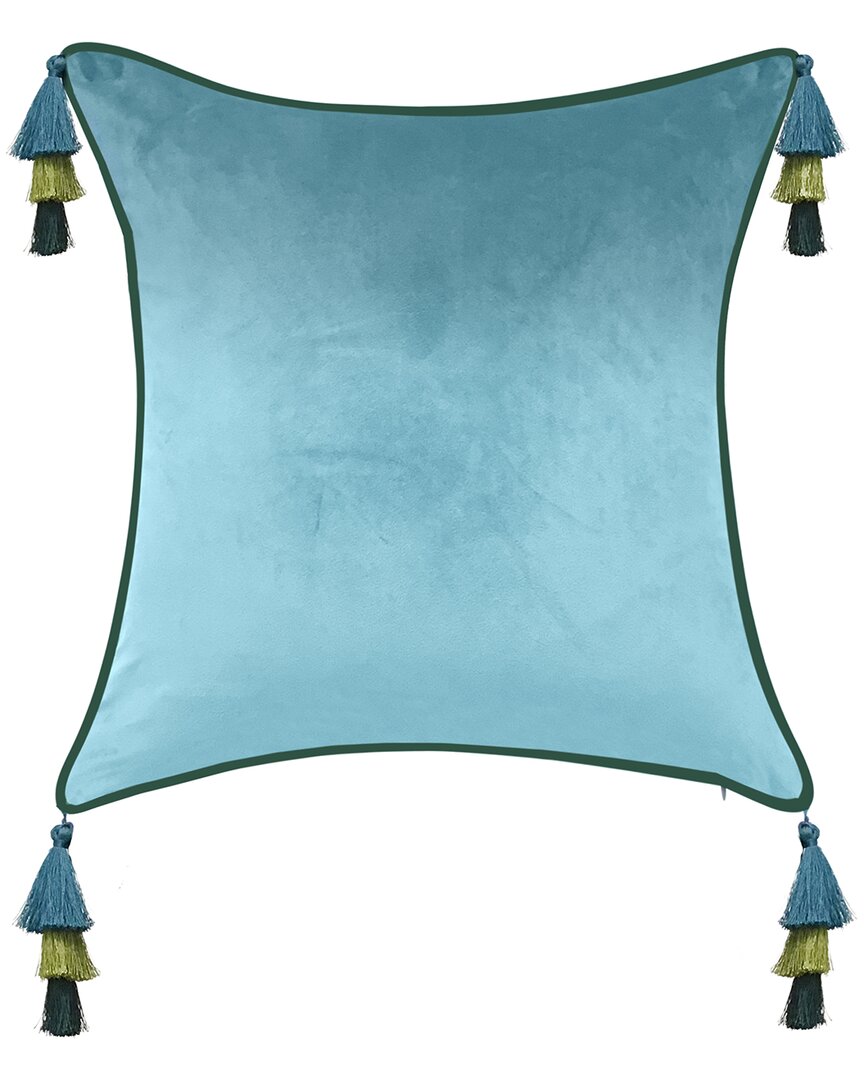Edie Home Velvet Reversible Tassel Decorative Pillow In Blue