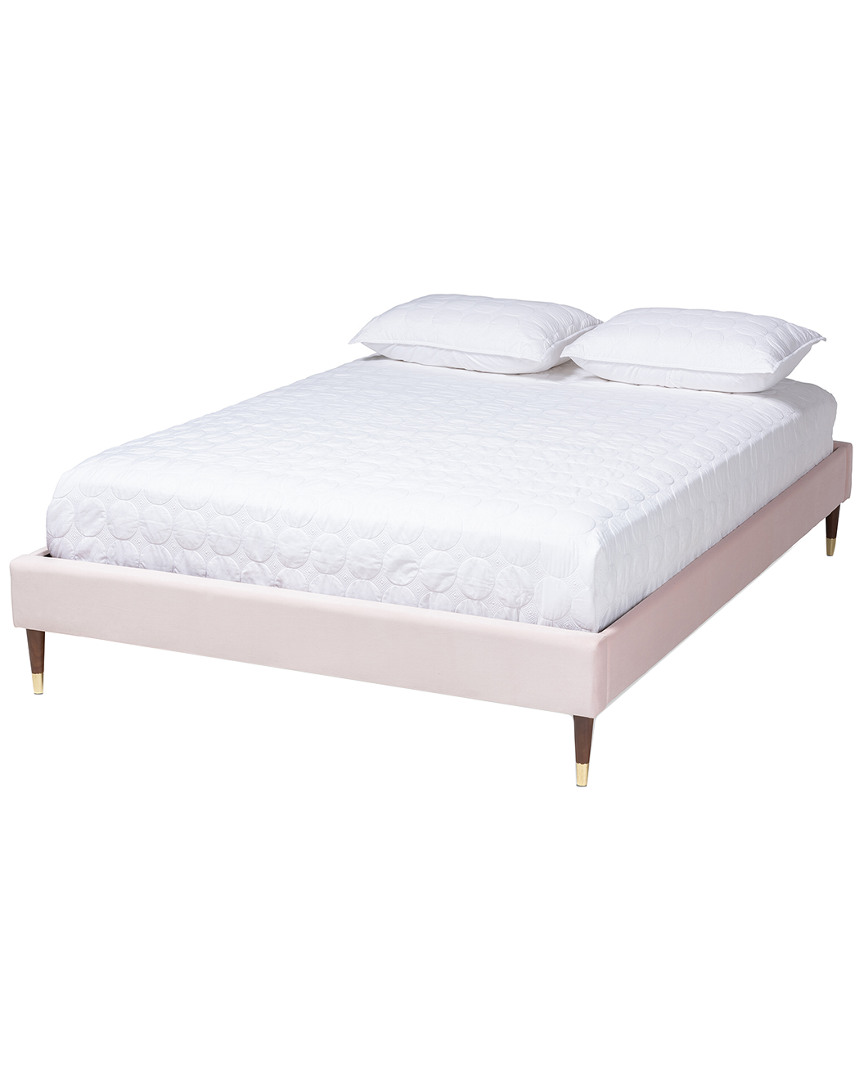 Design Studios Volden Glam And Luxe Light Pink Velvet Wood Bed Frame