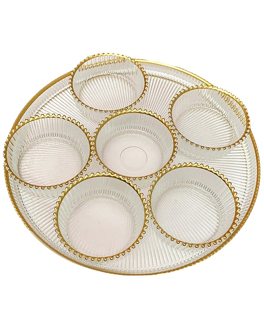 Alice Pazkus 12in Glass Seder Tray With Gold Beaded Trim