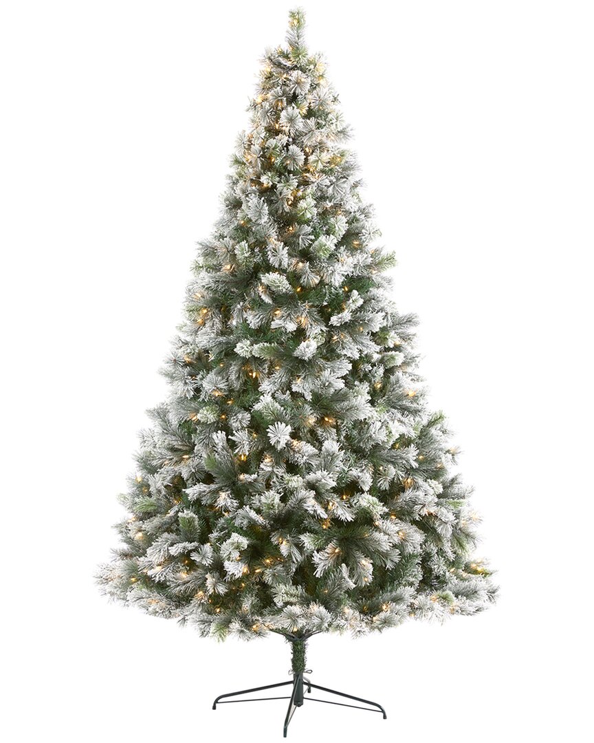 Nearly Natural 9ft Flocked Oregon Pine Artificial Christmas Tree In Green