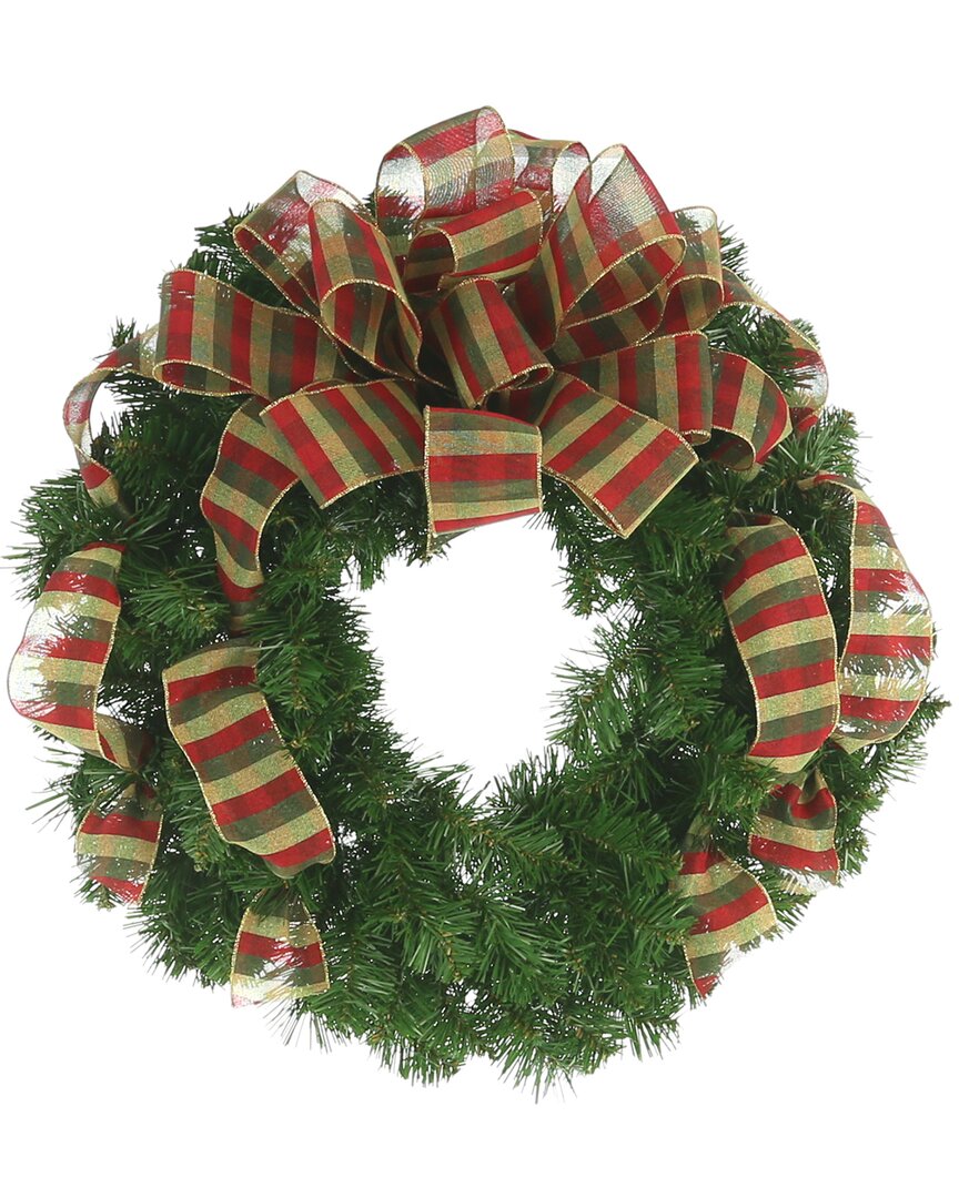 Creative Displays 22in Holiday Wreath With Plaid Bow In Green