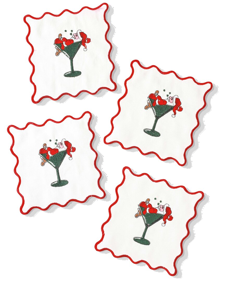 Tiramisu Set Of 4 Santa Sips Embroidered Cocktail Napkins In Multi
