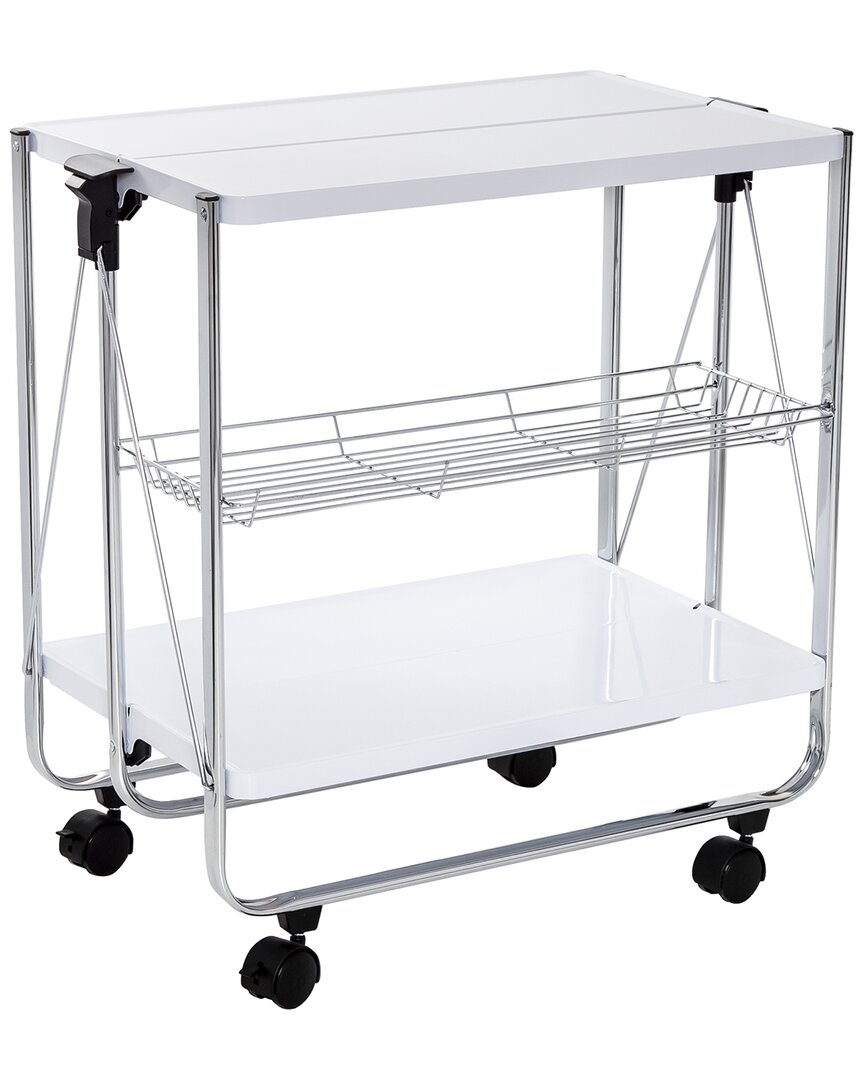 Honey-can-do Modern Foldable Kitchen Cart With Wheels And Metal Basket In White