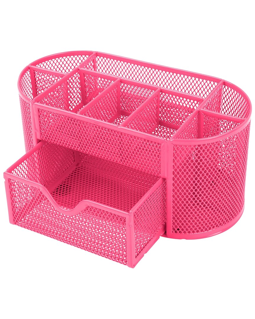 Fresh Fab Finds 9-compartment Mesh Pencil Holder Desk Organizer In Pink
