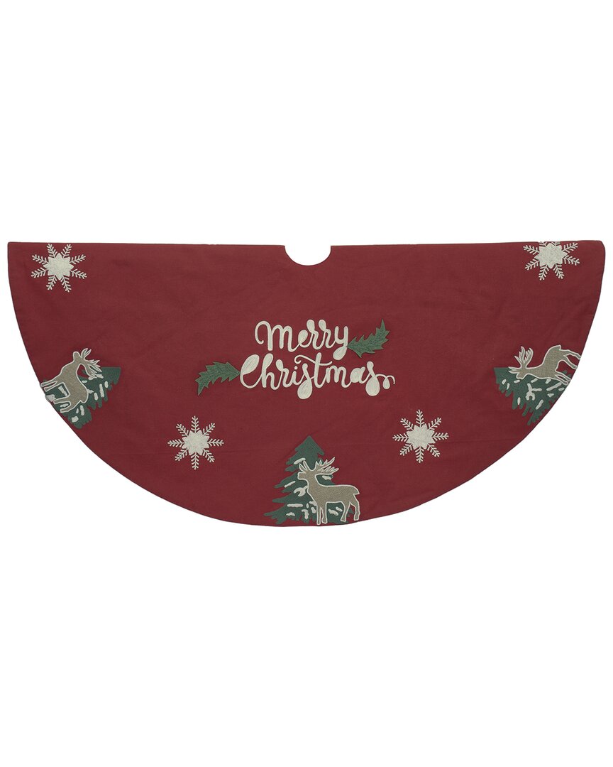 Kurt Adler 50-inch Reindeer Applique Tree Skirt In Red