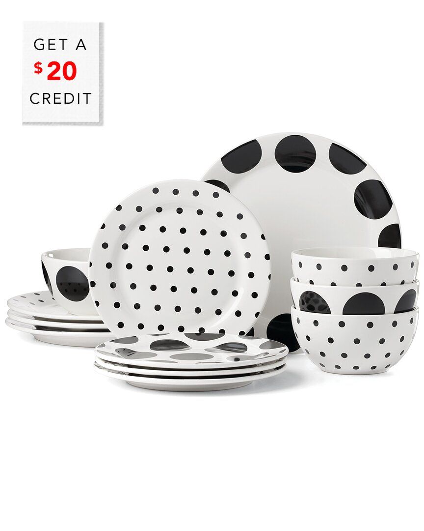 Kate Spade On The Dot 12-piece Stoneware Dinnerware Set In White