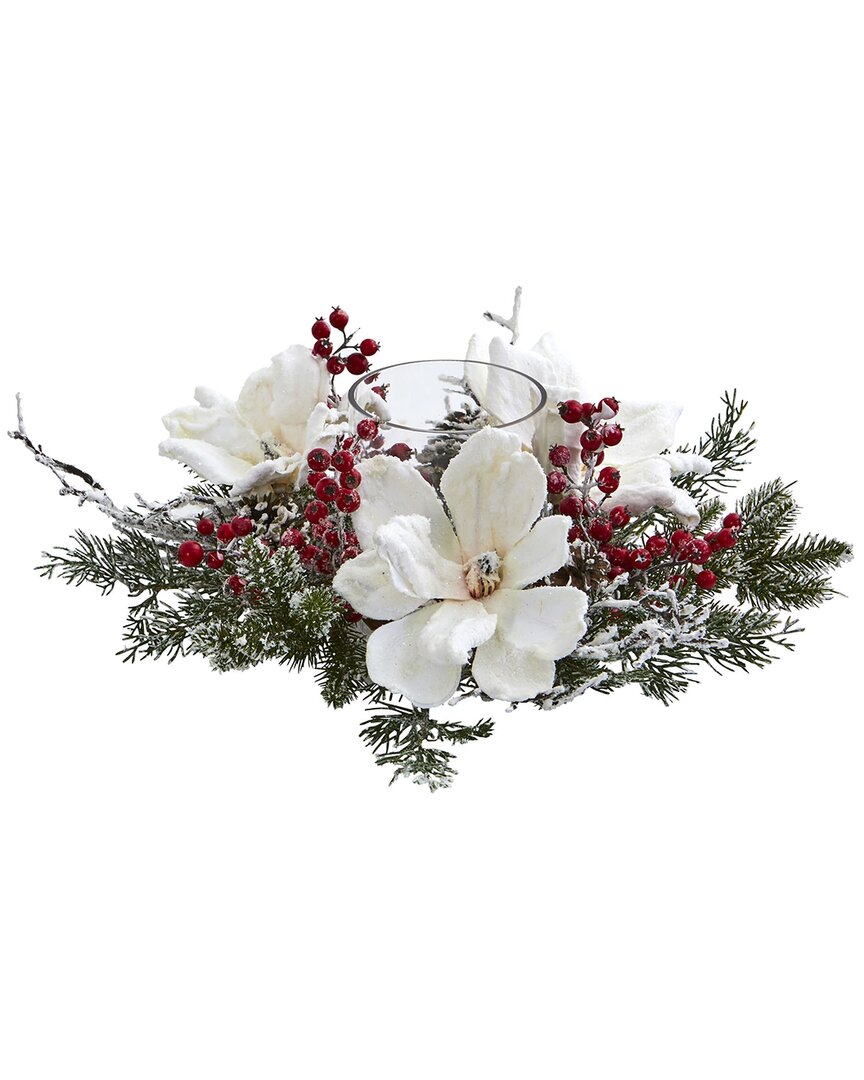 NEARLY NATURAL NEARLY NATURAL FROSTED MAGNOLIA & BERRY ARTIFICIAL ARRANGEMENT CANDELABRUM