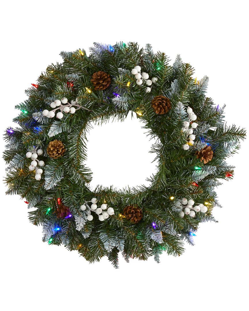 Nearly Natural 24in Snow Tipped Artificial Christmas Wreath In Green