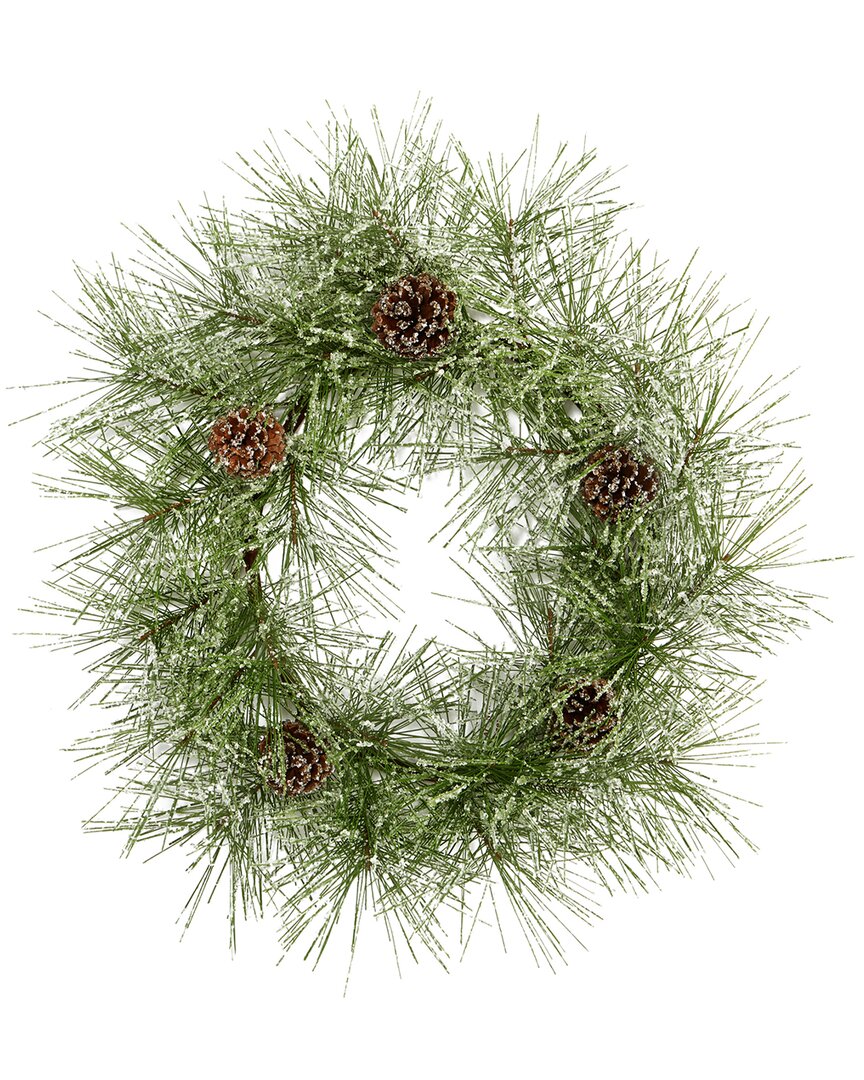 Nearly Natural 24in Iced Pine Artificial Wreath With Pine Cones In Green