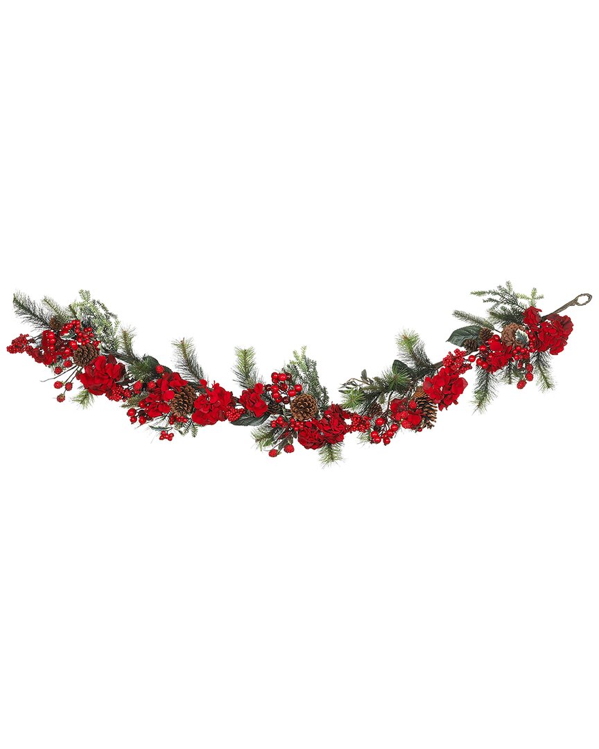 Nearly Natural 72in Hydrangea Garland In Red