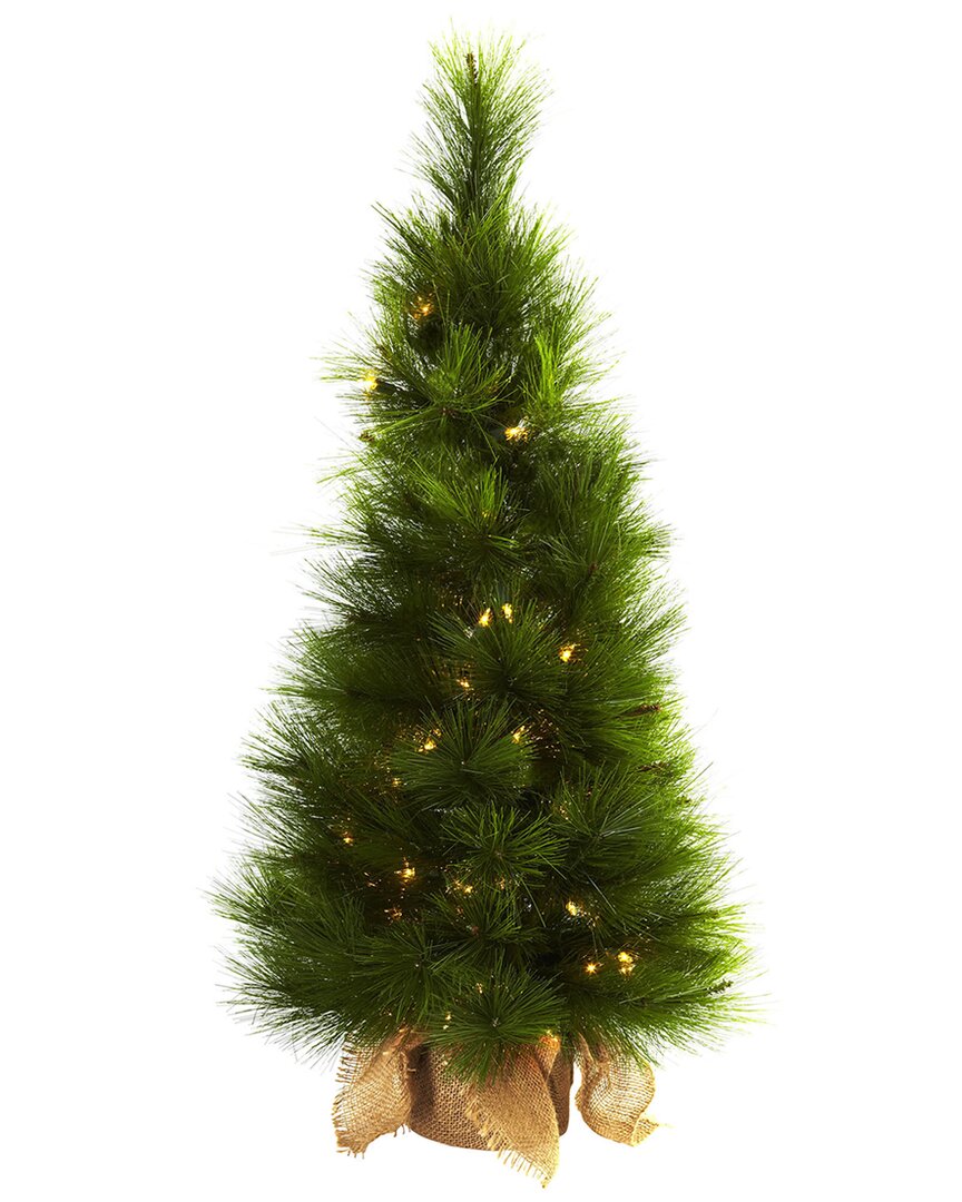 Nearly Natural 3ft Christmas Tree With Burlap Bag & Clear Lights In Green