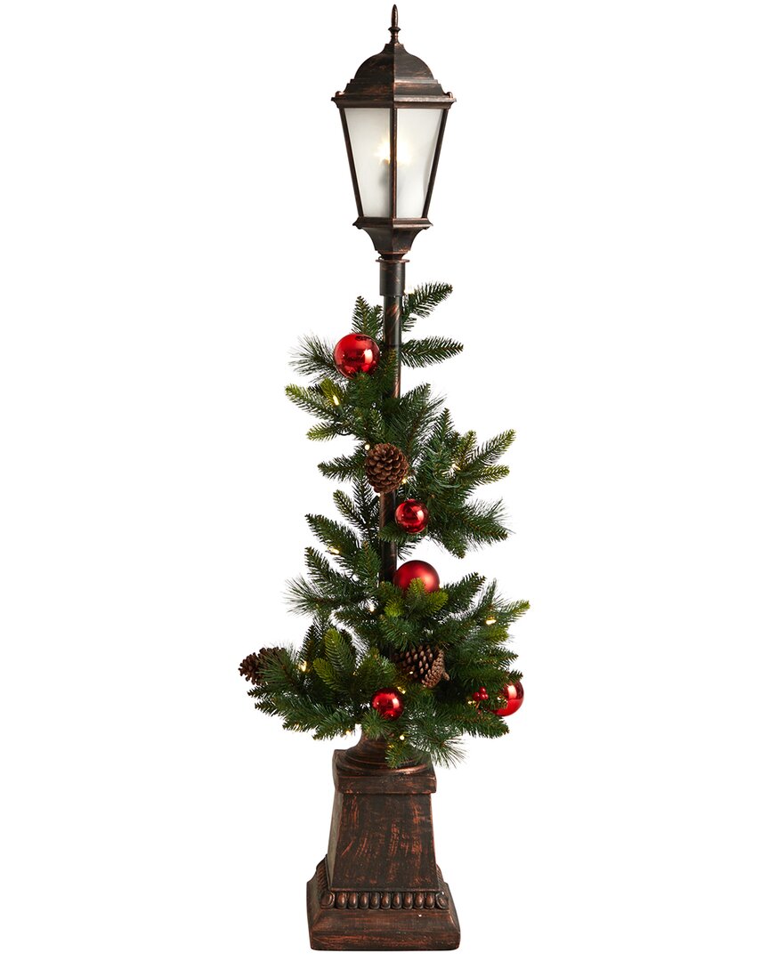 Nearly Natural 5ft Holiday Decorated Lamp Post In Green
