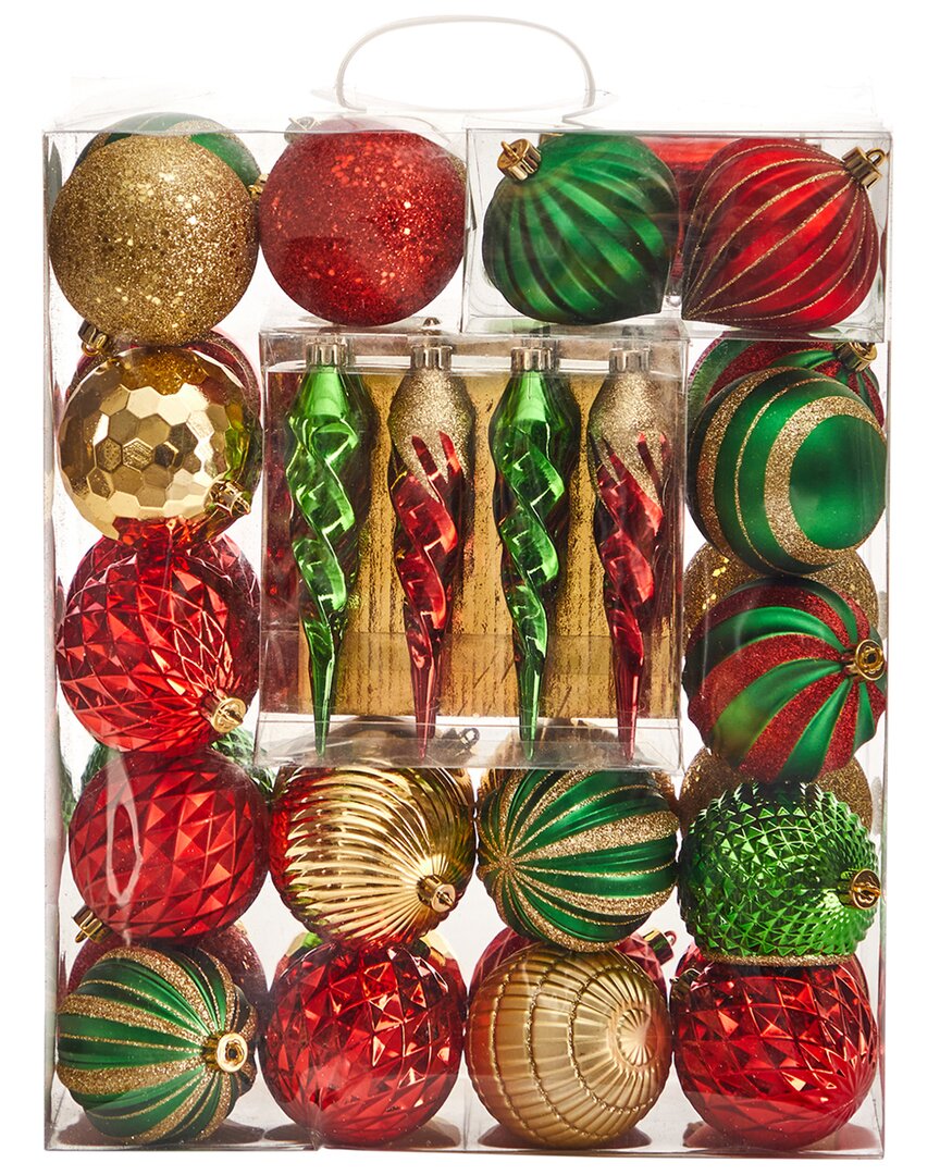Nearly Natural Holiday Deluxe Shatterproof 50-count Christmas Tree Ornaments In Multicolor