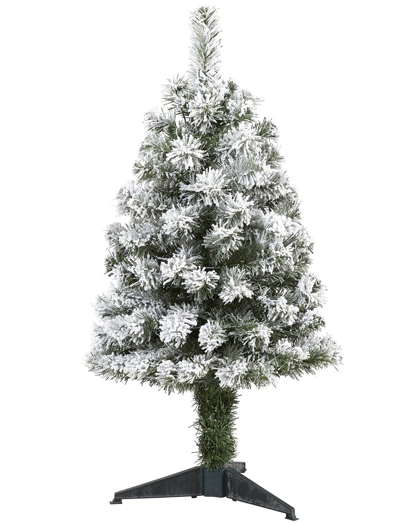 Nearly Natural 3ft Flocked West Virginia Fir Artificial Christmas Tree In Green