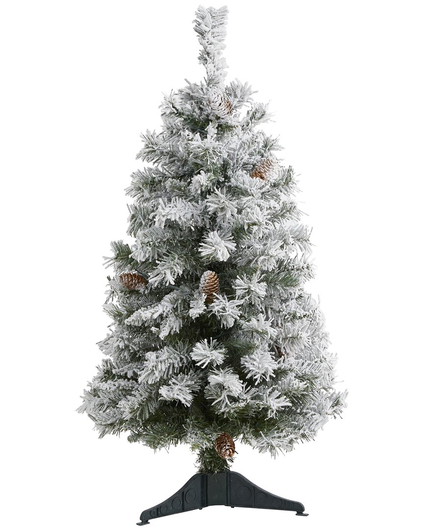 Nearly Natural 3ft Flocked White River Mountain Pine Artificial Christmas Tree In Green