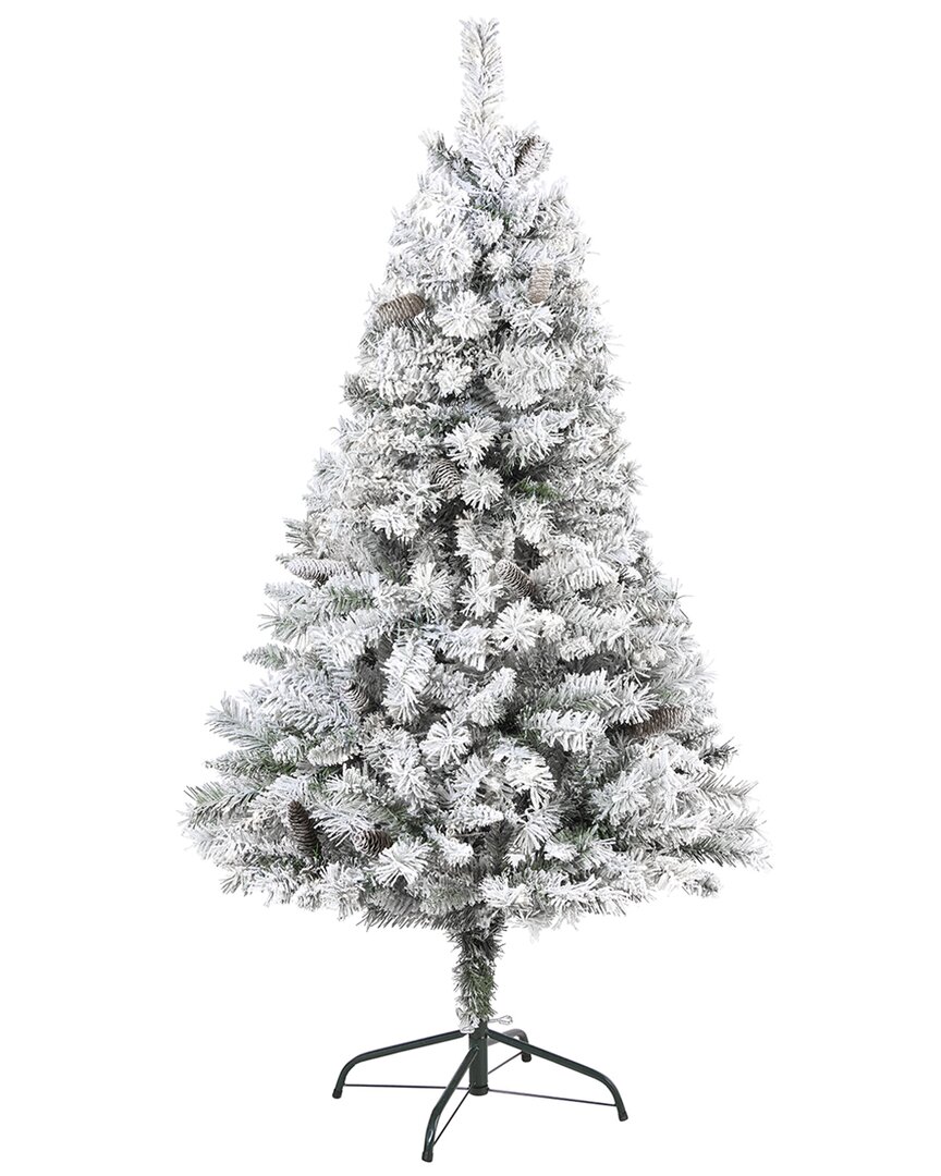 Nearly Natural 5ft Flocked White River Mountain Pine Artificial Christmas Tree In Green