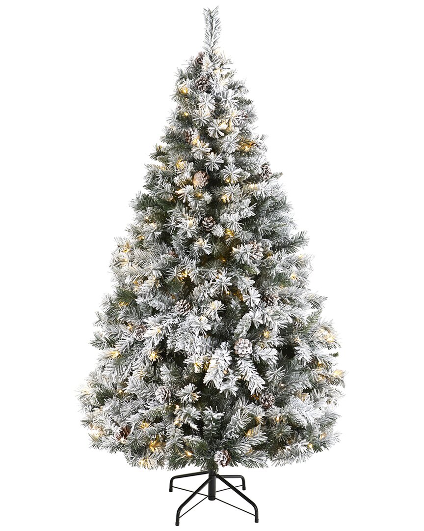 Nearly Natural 6ft Flocked White River Mountain Pine Artificial Christmas Tree In Green