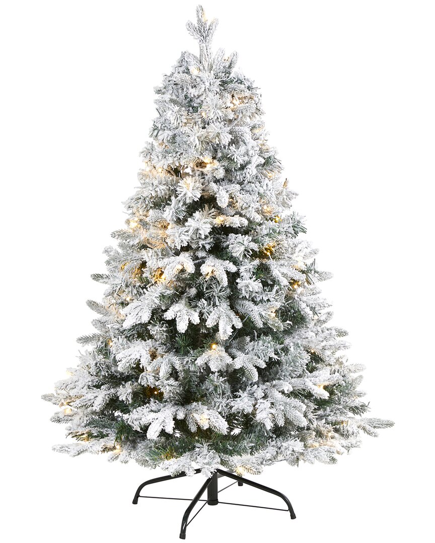 Nearly Natural 4ft Flocked Vermont Mixed Pine Artificial Christmas Tree In Green