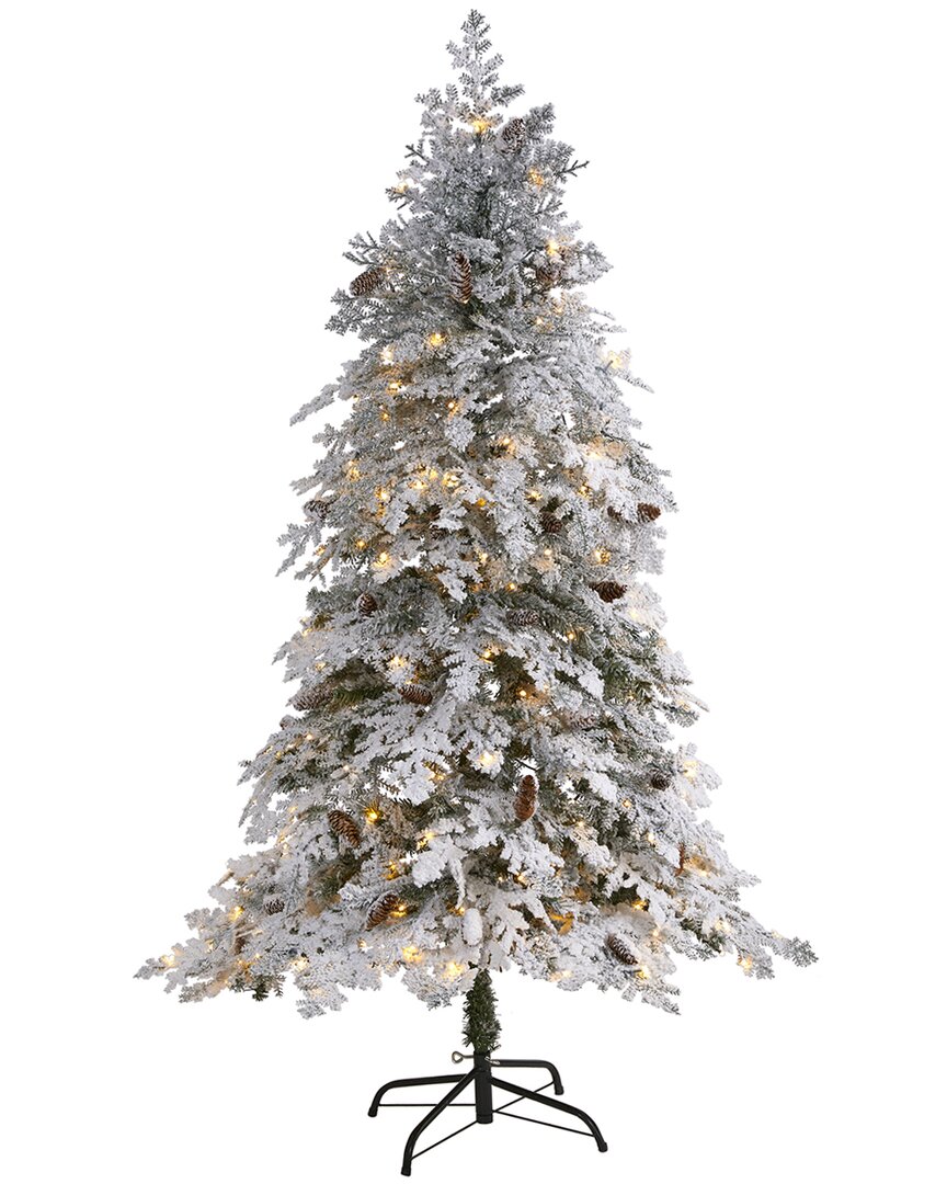 Shop Nearly Natural 6ft Flocked Montana Down Swept Spruce Artificial Christmas Tree In Green