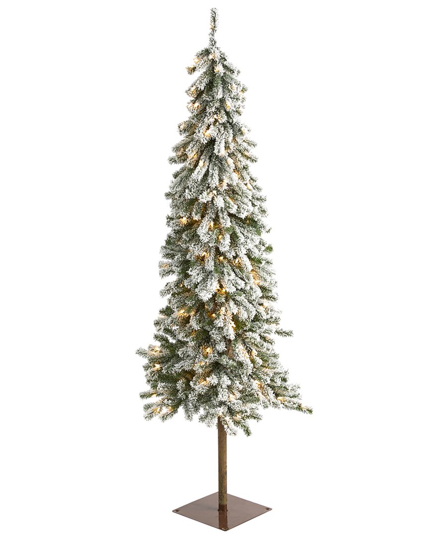 Nearly Natural 6ft Flocked Alpine Christmas Artificial Tree In Green