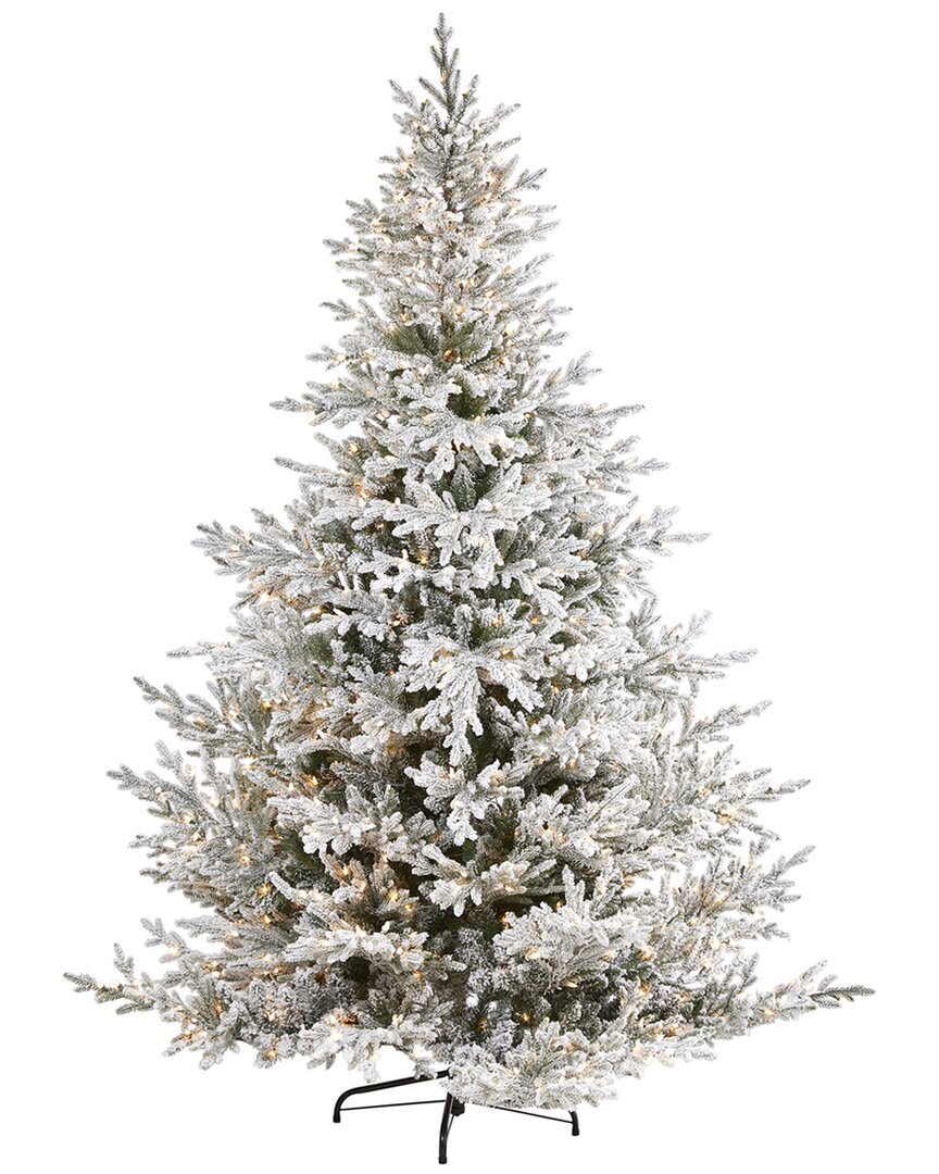 Nearly Natural 8ft Flocked Fraser Fir Artificial Christmas Tree In Green