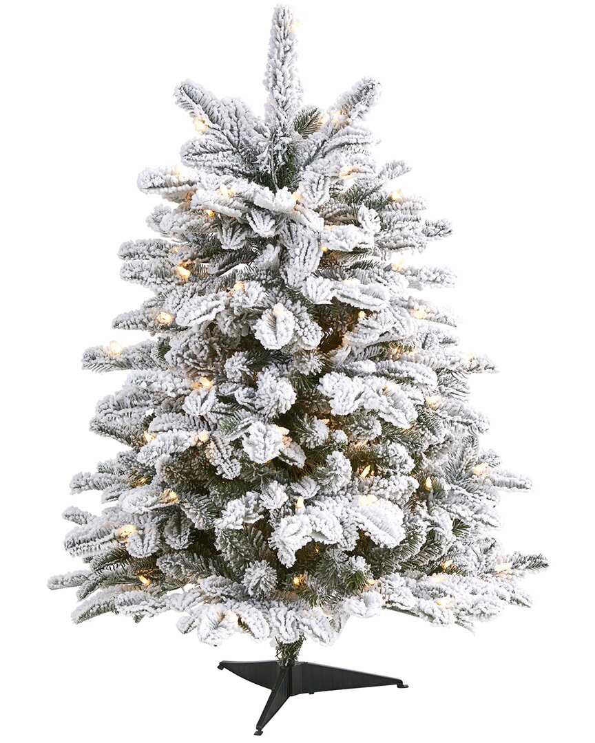 Shop Nearly Natural 3ft Flocked North Carolina Fir Artificial Christmas Tree In Green