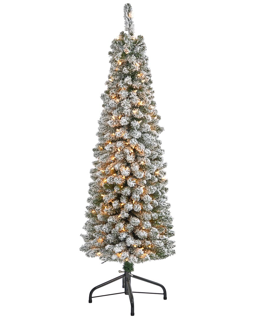 Nearly Natural 5ft Flocked Pencil Artificial Christmas Tree In White