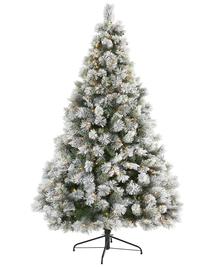 Nearly Natural 7ft Flocked Oregon Pine Artificial Christmas Tree In Green