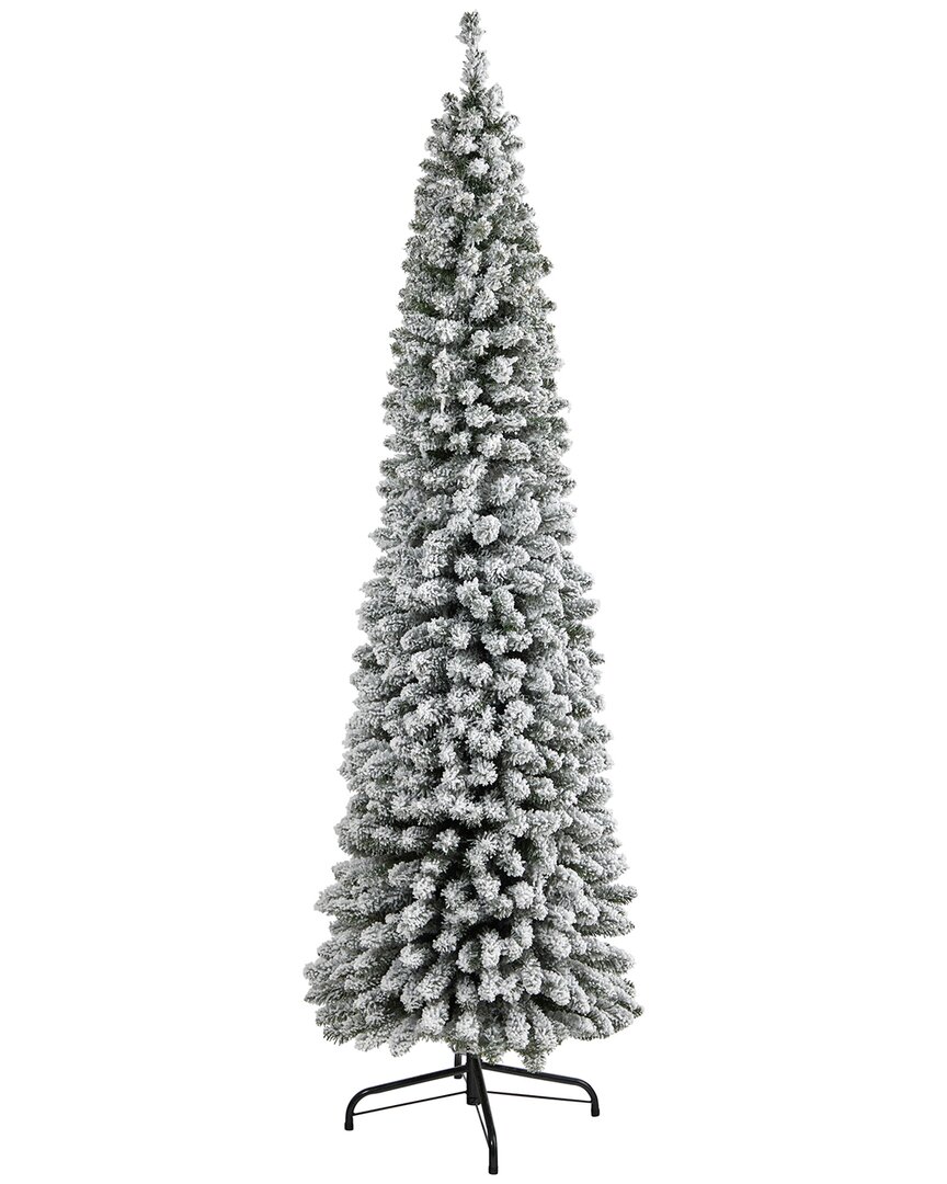 Nearly Natural 7ft Flocked Pencil Artificial Christmas Tree In White