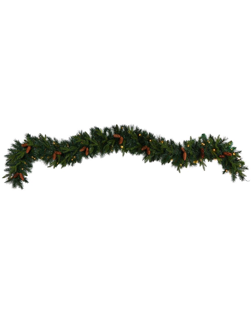 Nearly Natural 9ft Mixed Pines & Pinecones Extra Wide Artificial Garland In Green