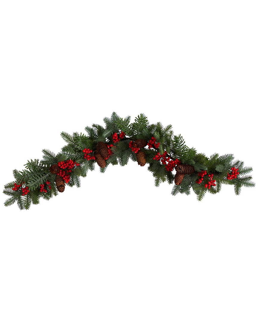 Nearly Natural 40in Pines Red Berries & Pinecones Artificial Garland In Green