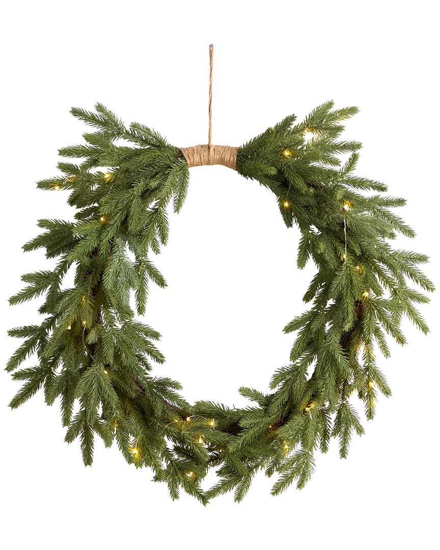 Nearly Natural 24in Holiday Christmas Pre-lit Cascading Pine Wreath In Green