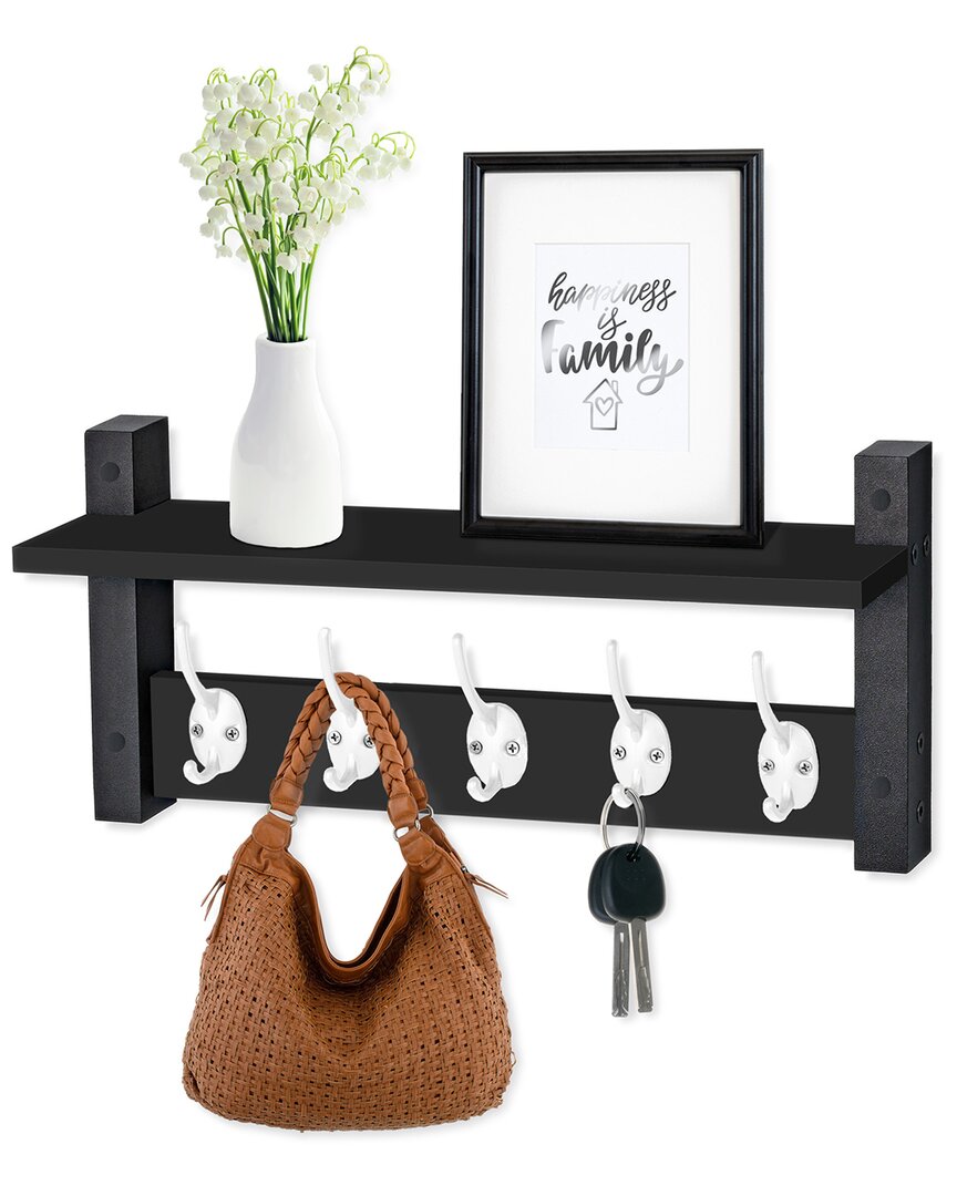 Sorbus Xl Wall Mount Coat Hooks Floating Shelf In Black