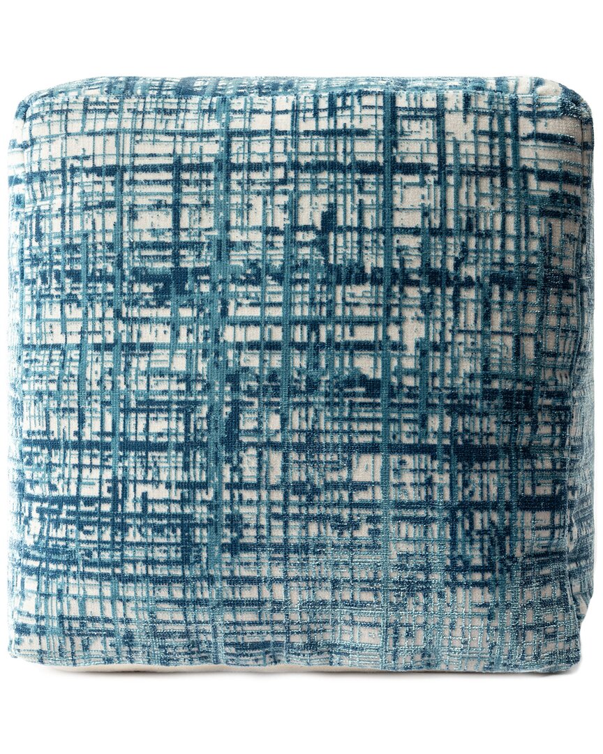 Lr Home Natalie Teal/ivory Contemporary Abstract Ultra-soft Pouf In Blue