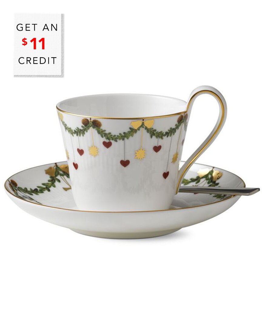 Royal Copenhagen Star Fluted Christmas High Handle Cup & Saucer With $11 Credit