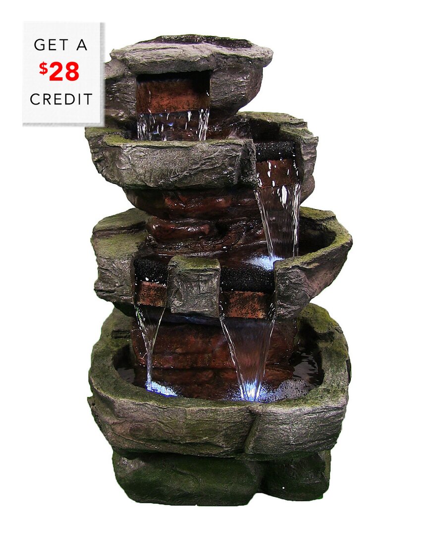 Shop Sunnydaze Outdoor Tiered Stone Electric Fountain Feature With Led Lights With $28 Credit In Brown