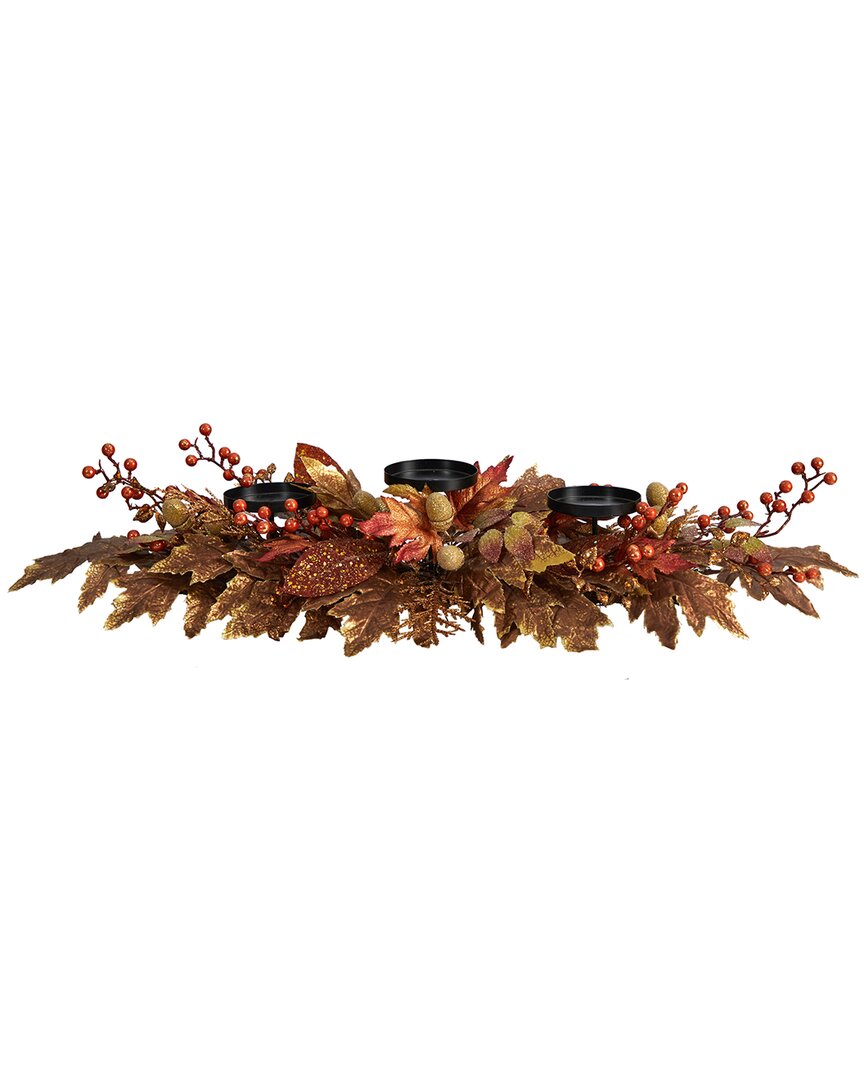 Shop Nearly Natural 36in Autumn Maple Leaves And Berries Fall Harvest In Orange