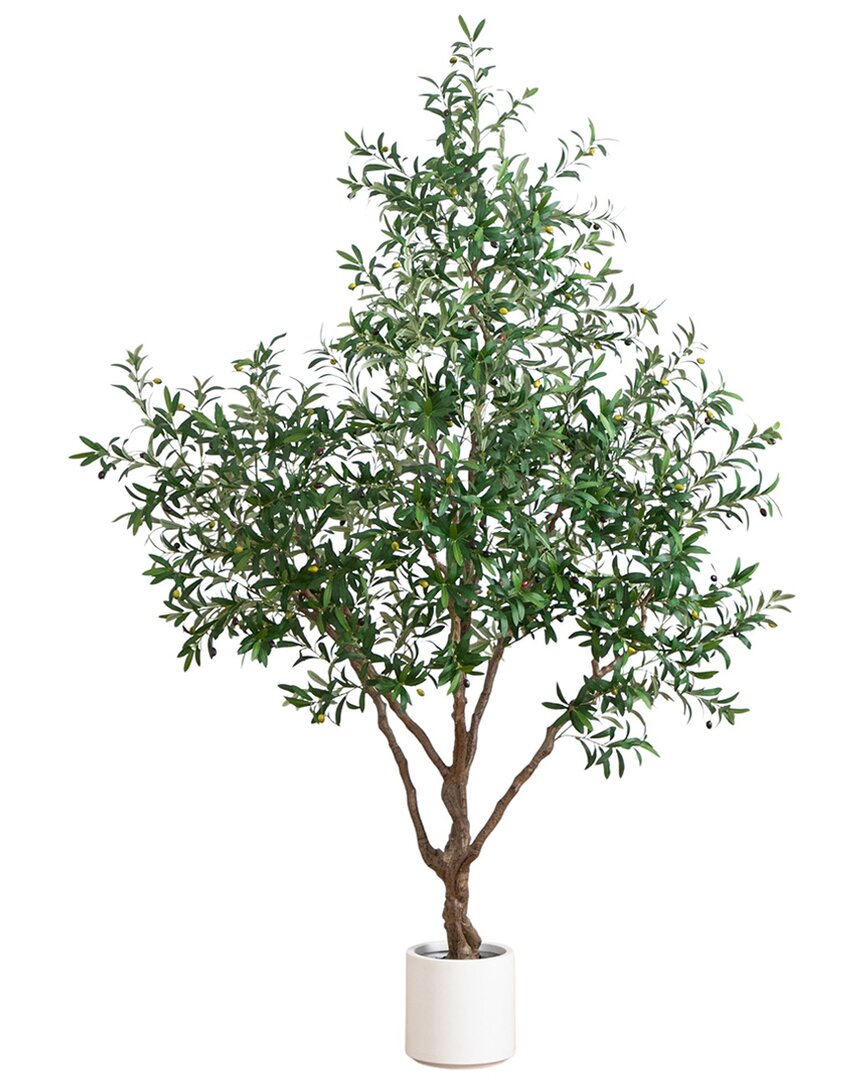 Nearly Natural 8ft Artificial Grand Olive Tree In Decorative Planter In Green
