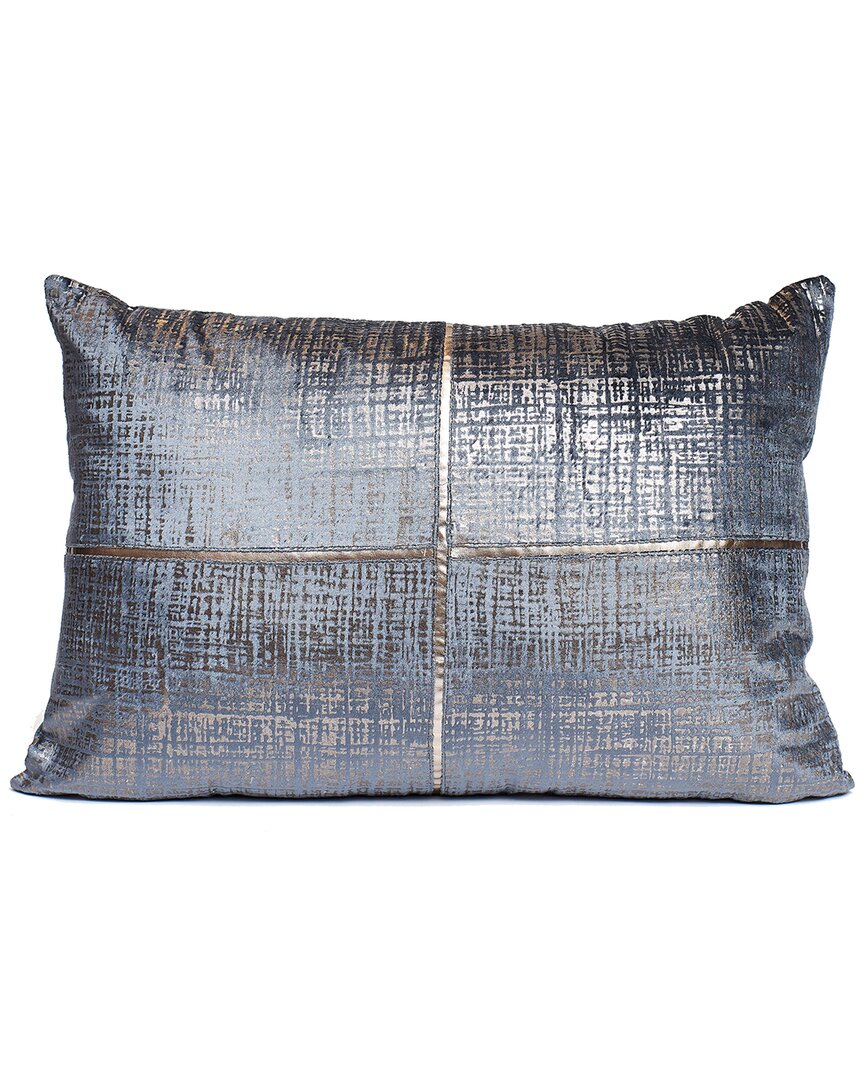 Harkaari Foil And Pu Cross Leather Lumbar Throw Pillow In Blue