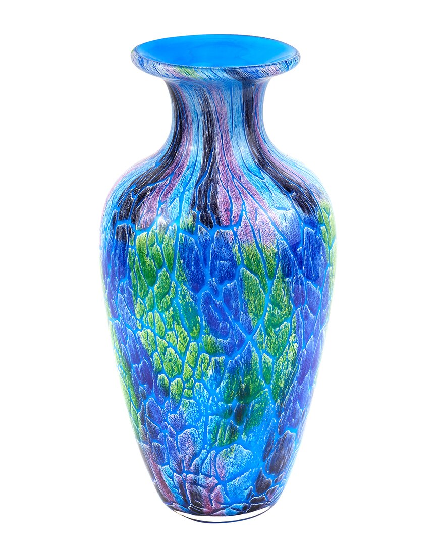 Badash Crystal Cool Murano Glass Firestorm Vase In Blue