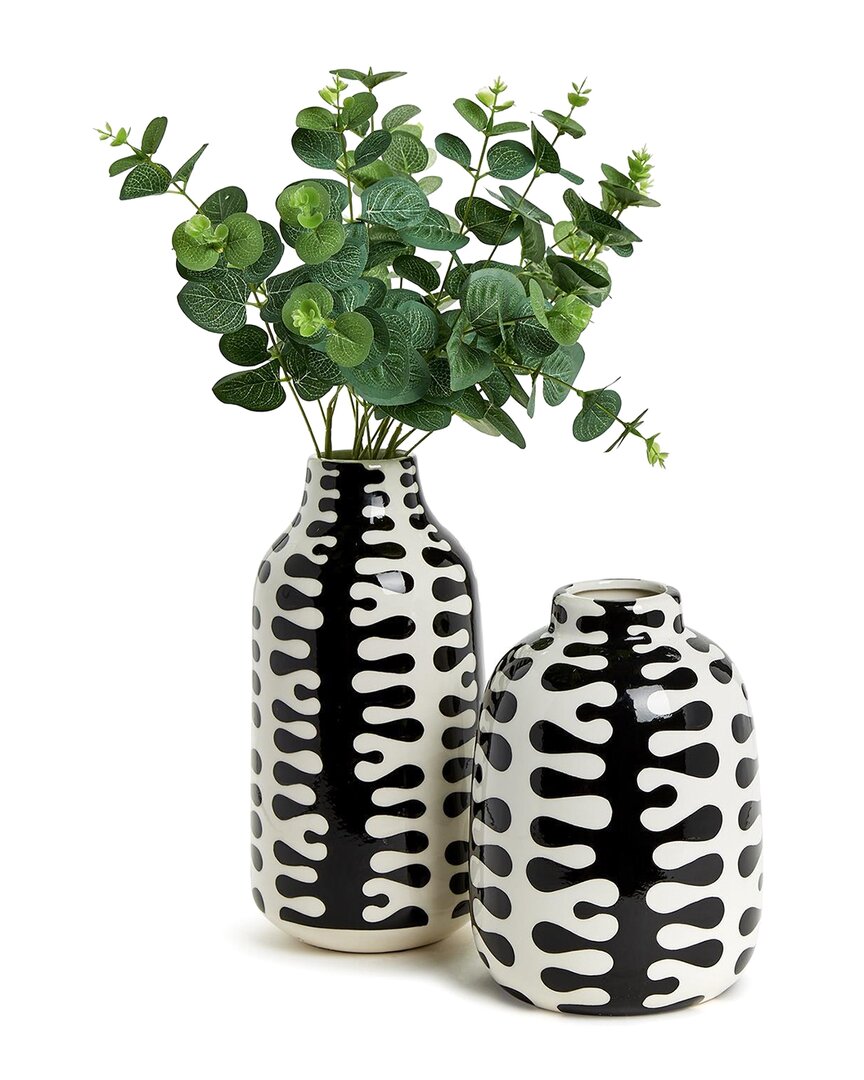 Tozai Set Of 2 Jigsaw Vases In Black