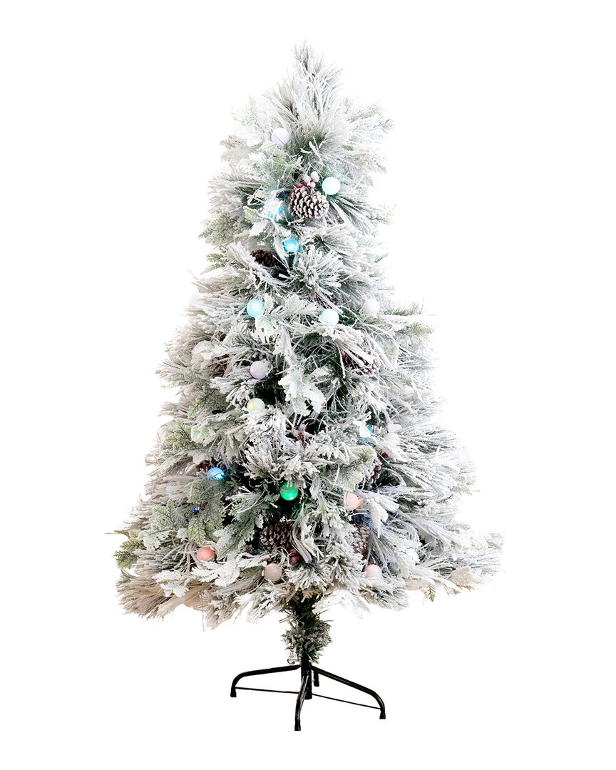 Nearly Natural 5ft Flocked Pre-lit Fiber Optic Artificial Pinecone & Berries Christmas Tree With 50 In Green